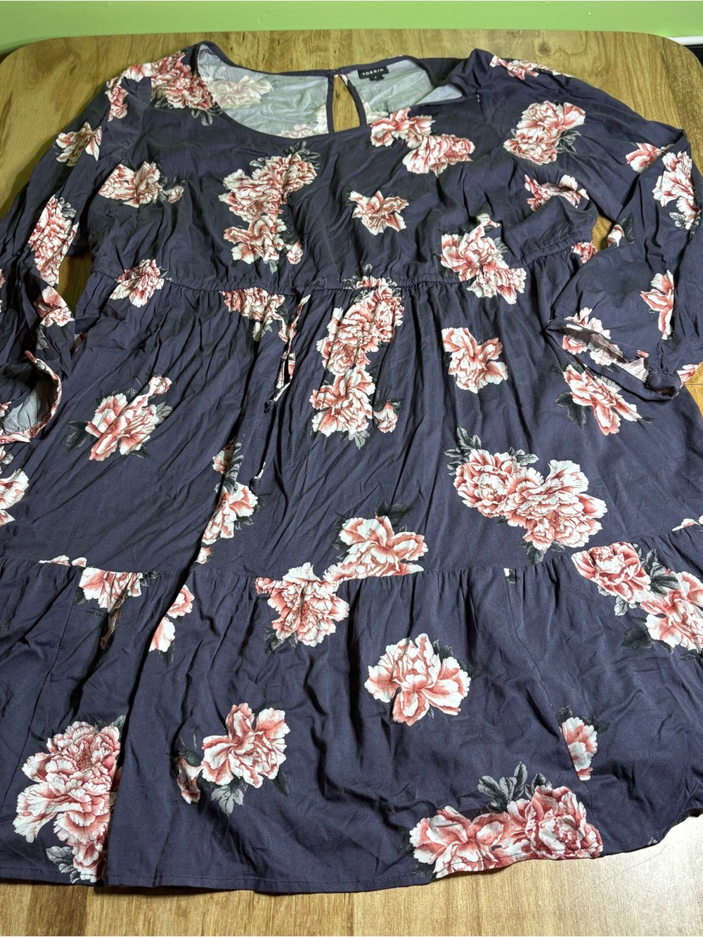 Torrid Deep Blue Floral Long Sleeve Stretch Dress Plus Size 4 Length 38”